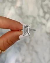 2CT Emerald Cut Lab Created White Diamond Engagement Ring 14K White Gold Plated - £109.66 GBP