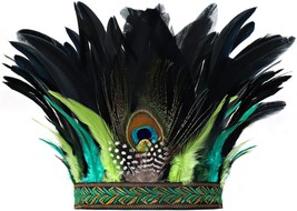 Peacock Feather Headband Crown Carnival Headpiece Fascinator Headdress 1920s Gat - £27.56 GBP
