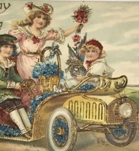 Children Driving Car Embossed Birthday Greetings c1910 Postcard Victorian - £7.95 GBP