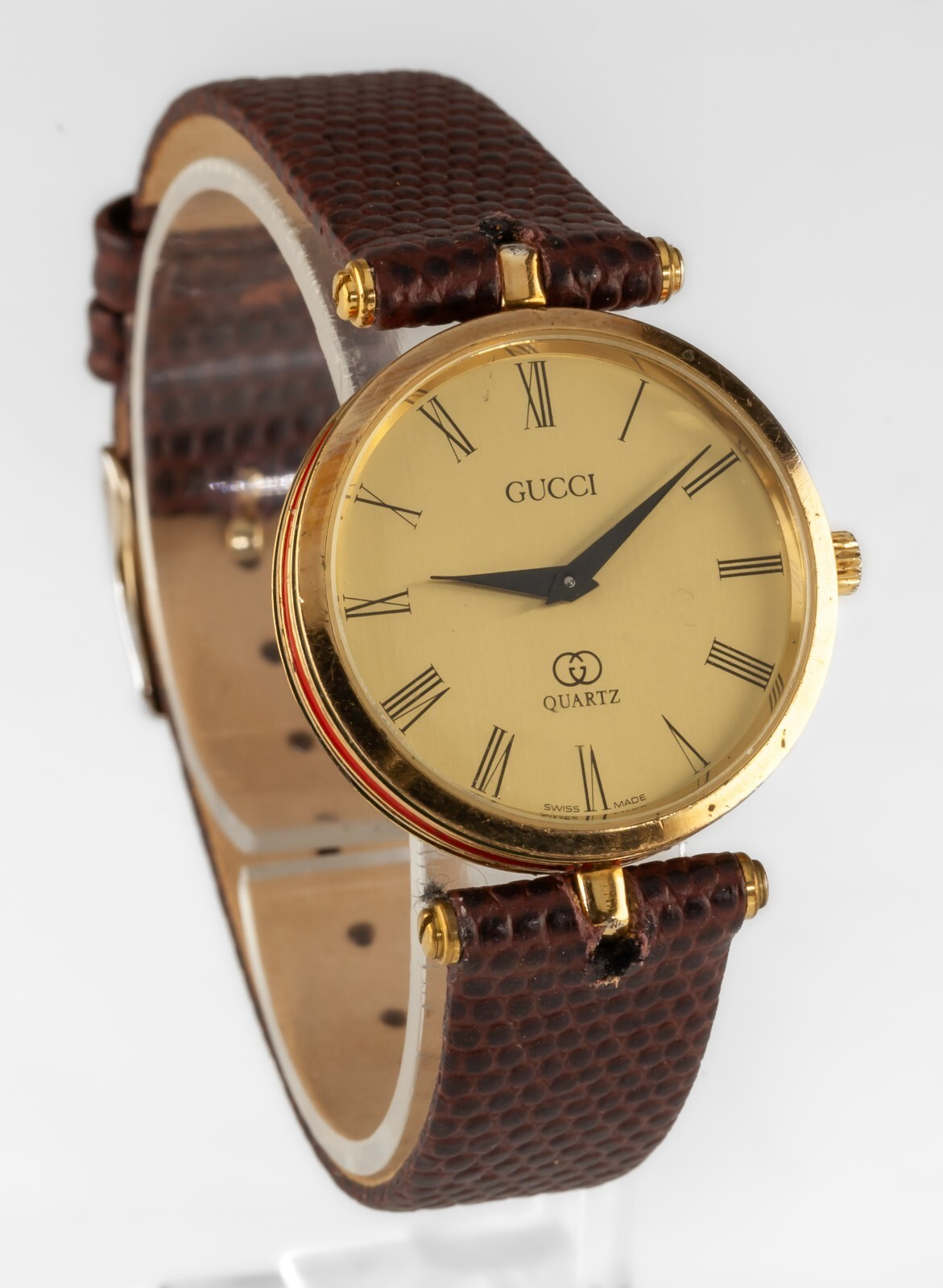 Gucci Vintage Men’s Gold-Plated Quartz Stack Watch w/ Leather Band Item image 2