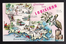 Greetings from Louisiana LA Large Letter State Map Tichnor UNP Postcard c1960s - £4.81 GBP