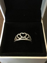 Genuine Pandora .925 Sterling Silver Hearts Tiara Ring 190958CZ Size 8 1... - $49.95
