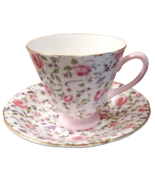 Royal Albert Tea Cup &amp; Saucer Pink Roses &amp; Handle Gold Trim Chintz Purpl... - €42,68 EUR
