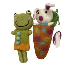 Springtime Cozies Felted Rabbit and Frog Ornaments Lot of 2 Rare Wool - £42.18 GBP