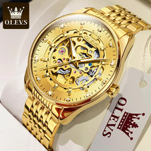 Men&#39;s Watches Gold Skeleton Automatic Mechanical Wrist Watch for Man Waterproof - $84.00