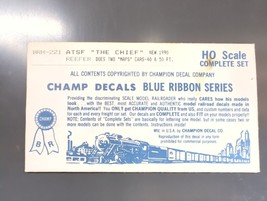 Vintage Champ Decals No. BRH-221 ATSF The Chief Reefer Cars HO Set - $14.95