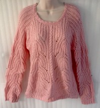 Women&#39;s Crochet knit Sweater Top size L Rose Pink Acrylic Soft Long Slee... - €23,38 EUR