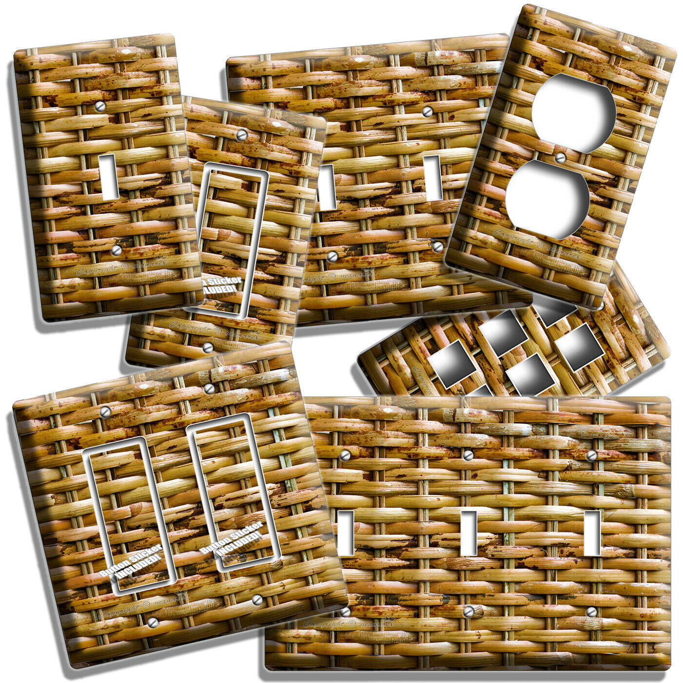 BROWN WICKER STRAW STYLE LIGHT SWITCH OUTLET WALL PLATES KITCHEN BATHROOM DECOR
