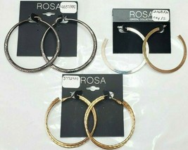 ROSA Hoop Earrings 3 Pair New Black Metallic ~ Silver ~ Gold Set # 6 - £15.47 GBP