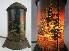 antique Scene-In-Action lamp cast iron rotating motion forest fire - £103.90 GBP