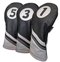 Majek Golf Headcovers Black and White Leather Style 1, 3, 5 Driver and F... - £35.07 GBP