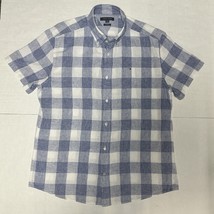 Tommy Bahama Shirt Men’s XL Linen Blend Button Up Short Sleeve Blue/Whit... - $21.41