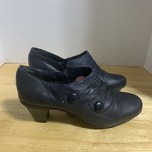 Michelle D Women&#39;s Ankle Booties Clogs Mules Heels black Leather Side Zi... - $24.22