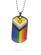 Progress Pride Pendant Necklace LGBTQ Love Is Love Double Sided Steel Jewellery - £10.25 GBP