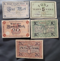 Lot of 5) Antique German Mark Bank Notes from Early 1900&#39;s Uncirculated - $18.66
