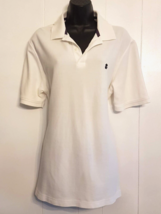 Izod The Advantage Polo size Large Mens White Waffle Split Hem Shirt Blue Logo - £12.35 GBP