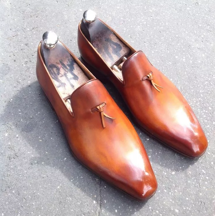 Men&#39;s Handmade Tan Loafer Cowhide Leather Moccasins Dress Formal Shoes - $159.99