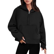 Sweatshirts For Women Half Zip Cropped Hoodies Oversized Fleece Quarter Zip Up P - £49.23 GBP