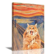 Funny Bathroom Wall Art Abstract Cat Canvas Print Vintage Famous Painting Animal - $24.99