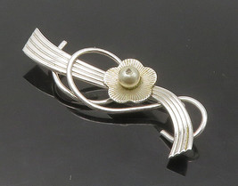 VAN DELL 925 Sterling Silver - Vintage Shiny Flower Swirl Brooch Pin - BP6533 - £24.50 GBP