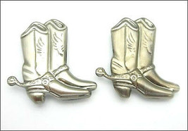 Vintage Pair Of Cowboy Cowgirl Boots Button Covers Silvertone Western Horse - £13.44 GBP