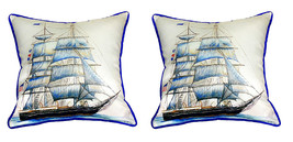 Pair of Betsy Drake Whaling Ship Small Outdoor Indoor Pillows 12 Inch X 12 Inch - £54.80 GBP