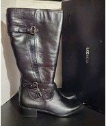 Liz &amp; Co Women&#39;s Black Mid Calf Leather Riding Boots with Croc Pattern 8... - $32.95