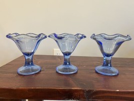 Lot 3 Vintage Italy Blue Glass Sundae Ice Cream Custard Dessert Cups Gla... - $23.75