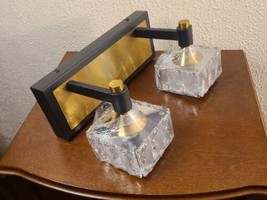 Amwajia Bathroom Light Fixture 2 Light Crystal Glass Wall Mount Gold/Black - £37.36 GBP