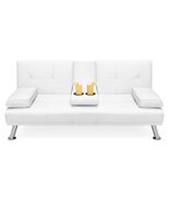 White Sofa Faux Leather Convertible  With 2 Cup Holders - $7,613.91 MXN