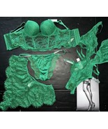 Victoria&#39;s Secret 34A,36B BOMBSHELL BRA SET CORSET+TEDDY GREEN lace SHIN... - £168.37 GBP