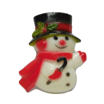 Vintage Christmas Novelty Pin Hard Plastic Snowman - £7.61 GBP