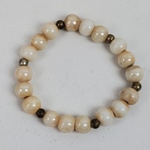 Vintage Earthy Marble Style w/ Gold Tone Beaded Stretchy Bracelet - $10.40