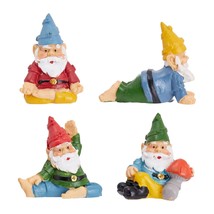 4 Pieces Mini Garden Gnome Statue Set In Funny Yoga Poses For Plant Pots... - $20.99