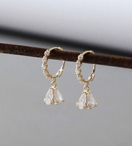 2Ct Pear Cut CZ Drop Dangle Earrings Clip-On 14K Yellow Gold Plated-Silver - £82.38 GBP