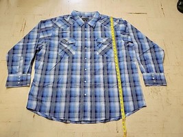 High Noon Western Pearl Snap Shirt Mens 3XL RG Blue PLAID Long Sleeve Bu... - $13.91