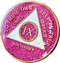 9 Year AA Medallion Glitter Pink Tri-Plate Chip IX - £13.44 GBP