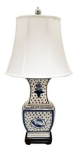 Royal Designs Oriental 23&quot; Blue and Cream Porcelain Vase Table Lamp - $266.26