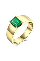 14K Yellow Gold Palleted Emerald / Panna Gemstone Handmade Ring For Men - £151.79 GBP