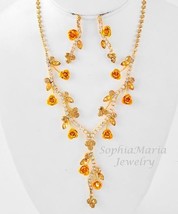 Light topaz crystal flower necklace set bridesmaid wedding party prom gift box - £15.86 GBP