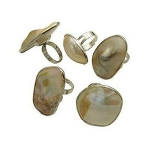 Wholesale Lot 8 Mixed Adjustable Iridescent Blister Pearl Shell Cocktail Rings - £16.47 GBP