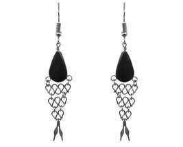 Teardrop Gemstone Cabochon Long Metal Fish Tail Net Dangle Earrings - Womens Fas - £11.65 GBP