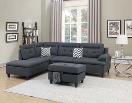 Charcoal Linen-Like Sectional Sofa w/ Ottoman - £1,236.95 GBP