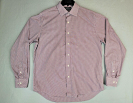 Saks Fifth Avenue Shirt Mens Size 17-36 Red Blue Checkered LS Slim Fit B... - $22.65