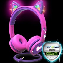 Kids Wired Cat Ears Headphone Headsets Girl Earphone On Ear Pink Volume Control - £26.73 GBP