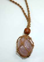 Hand Crafted Rose Quartz Macrame Reiki Gemstone Necklace Adjustable - $12.19