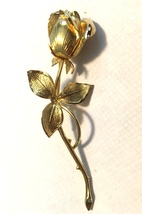 gold tone rose brooch pin 2.75&quot; high  - £5.58 GBP