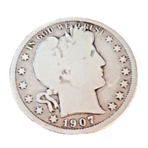 ½ Half Dollar Barber 90% Silver U.S Coin 1907 D Denver Mint 50C KM#116 - £42.64 GBP