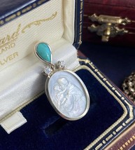 Vintage Women&#39;s Jewelry Pendant Icon Cameo Gold 750 18K Diamonds Turquoise Pearl - £1,081.62 GBP