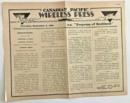 Canadian Pacific~S S Empress Of Scotland~Wireless PRESS-MARCONIGRAMS 1930 - £5.40 GBP
